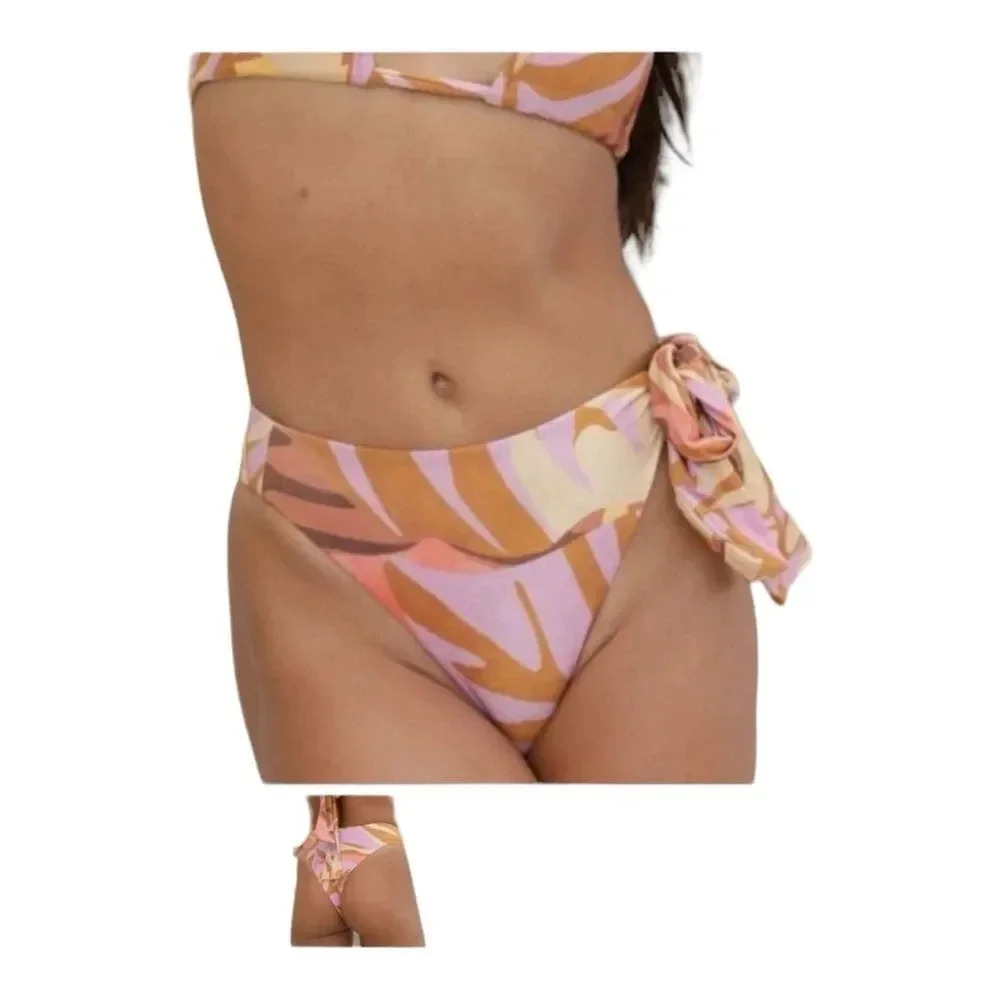 Stone Fox Swim Tropic Bikini Cheeky Bottom Women’s June Thick Tie Size S NEW